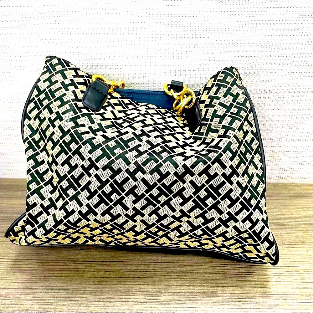 Tommy Hilfiger Monogram Stylish Tote Bag Black and Gold - Picture 3 of 16